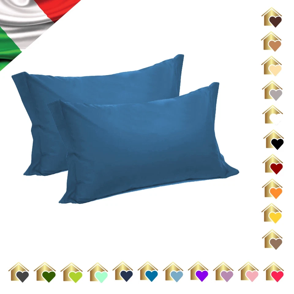 Federe Cuscini Letto in Morbido Cotone 57 fili con Volants Coppia Set 2 cm 52x82