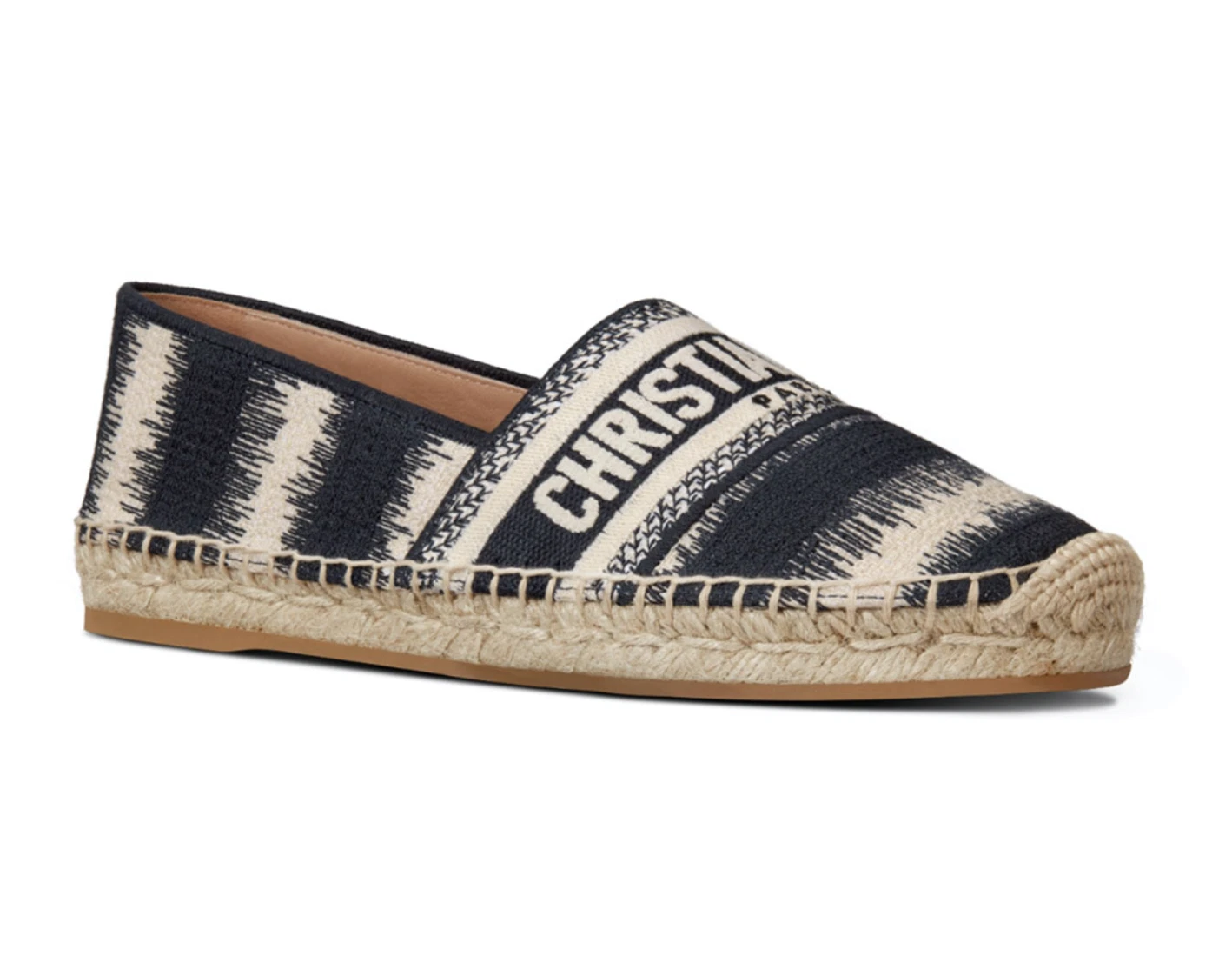 Dior Granville D rayures coton bleu blanc logo brodé espadrille plate 36