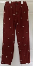 Lands' End Pants Boys 12 Dogs Embroidered Rust Preppy Chino Adjustable Waist