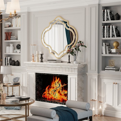 Retro Mirrored Glass Top Console Table Vanity Table Accent Wall Mirror Gold Edge - Picture 32 of 45