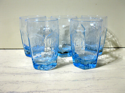 Libbey Glass Chivalry Blue Flat Juice Glasses Set of 5 Heavy Textured Lt.  Blue | eBay