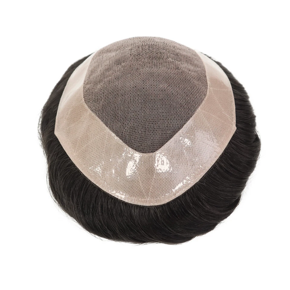 Sistema de reemplazo de cabello humano Toupee duradero fino mono encaje polietileno para hombre Foto 4 de 4