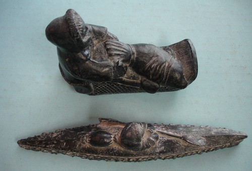 EDMUND WOLF JR Eskimo Inuit Sled w Fish Canoe Paddle Figurines SOAPSTONE CANADA - Picture 5 of 6