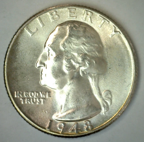 BU 1948 D Washington UNCIRCULATED Silver Quarter 25c US Coin Denver Mint Coin