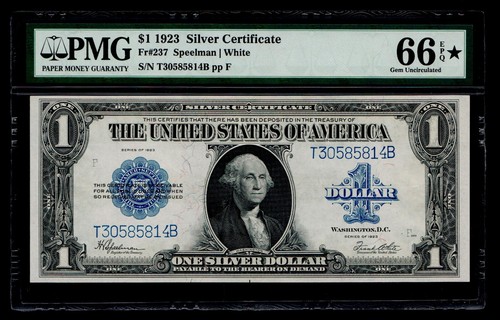 RARE1923 $1 Silver Certificaee Fr#237 PMG GEM 66 EPQ✯