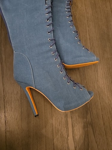 Stivali donna denim sopra il ginocchio stringati punta aperta taglia 8 - Foto 5 di 5