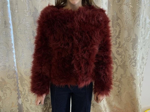 Women Polo Ralph Lauren Coat Burgundy Eco Fur 36 /