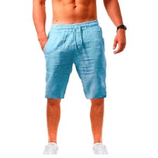 Men s Cotton Linen Shorts Summer Breathable Drawstring Casual Fitness Wear Gift