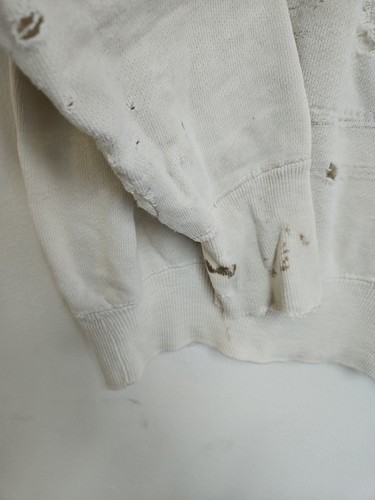 True Vtg 60s Thrashed Sweatshirt Pit Gusset Blank Wht USA Crew Neck Distressed - Picture 12 of 18