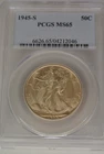 CARTWHEEL LUSTRE!!! 1945-S WALKING LIBERTY HALF DOLLAR PCGS MS65 90% SILVER! A2