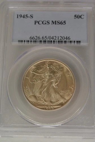CARTWHEEL LUSTRE!!! 1945-S WALKING LIBERTY HALF DOLLAR PCGS MS65 90% SILVER! A2