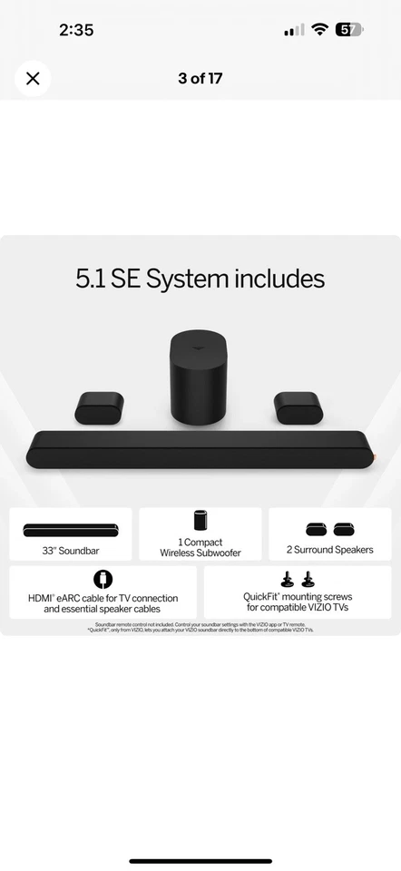Barra de sonido VIZIO 5.1 SE Dolby Atmos DTS:X sonido envolvente SV510X-0806 Foto 3 de 4