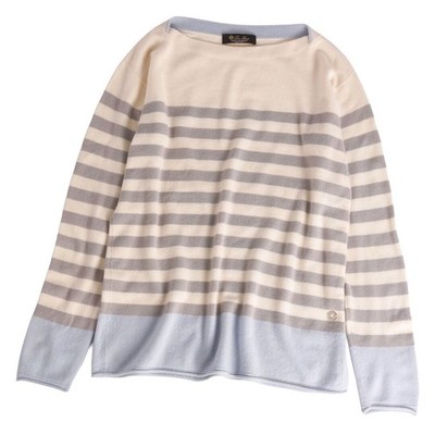 Loro Piana Knit Sweater Long Sleeve Baby Cashmere Border Tops Used MOLO-0