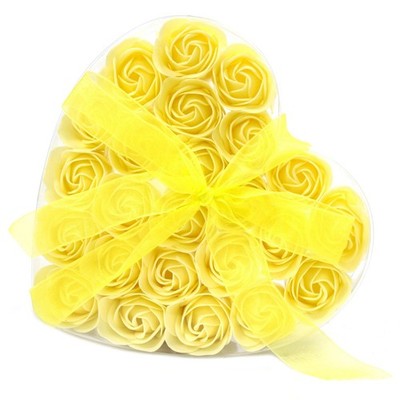 24er Set Seifenblumen Herz Box - gelbe Rosen