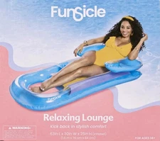 Funsicle Sky Blue Relaxing Lounge, Inflatable Pool Float, Adults, Unisex