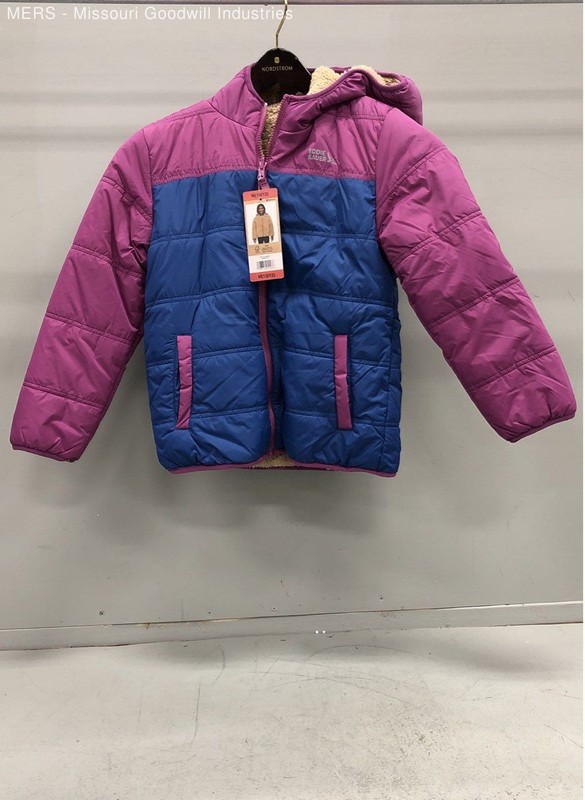 Eddie Bauer Youth Reversible Jacket Purple Blue Colorblock Hooded Sz M 10/12 NWT