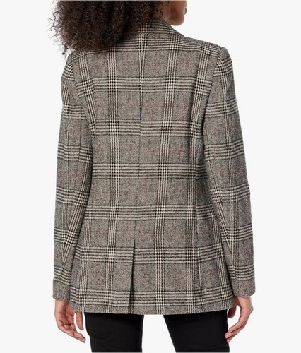 CHAQUETA BLAZER DE CARRERA The Drop Mujer Talla L Negra Larga a Cuadros Botón Único - Imagen 6 de 10