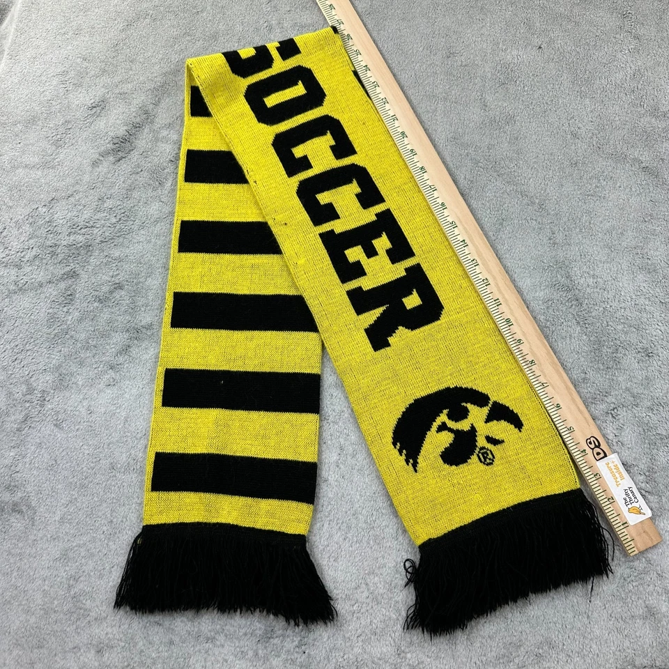 "Bufanda de fútbol Iowa Hawkeyes negra amarilla tejida flecos logotipo rayas 54"" de largo" Foto 4 de 4