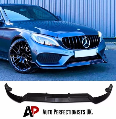 AUTO PERFECTIONISTS UK For Mercedes C Class AMG Line C43 W205 B Style Gloss Black Splitter Spoiler