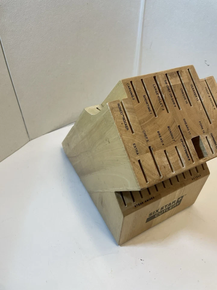 SIX STAR Cubiertos 30 Ranuras Cuchillo Bloque - Madera Maciza Etiquetado Ranura Miel Roble Ronco Foto 4 de 4