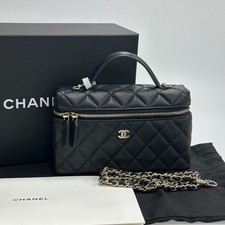 Chanel Vanity Case Small Black Caviar Leather Chain Bag Gold HW Authentic AG