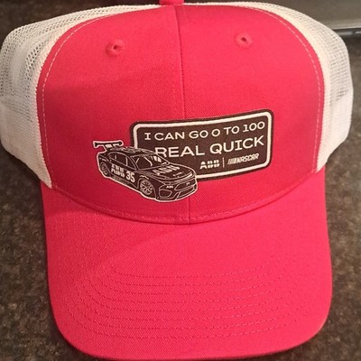 ABB Red White Trucker Hat Mesh Adjustable NASCAR Racing Theme for Men
