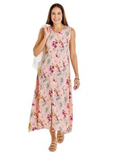 NEW Pink Floral Sz Small Church Office Sleeveless Button Up Flowy Midi Dress