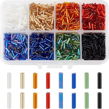 about 3500 Pcs Transparent Glass Bugle Seed Beads 8 Colors Tube Space Bead Lengt