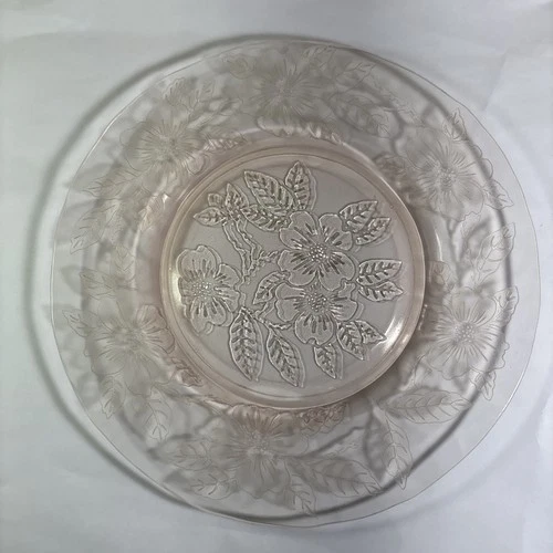 Vtg McBeth-Evens DOGWOOD PINK Set of 4~8" Luncheon Salad Plates Depression Glass