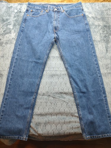 Pantalones de mezclilla Levis 505 para hombre 35x30 azul pierna recta regular tiro medio algodón lavado medio - Imagen 3 de 12