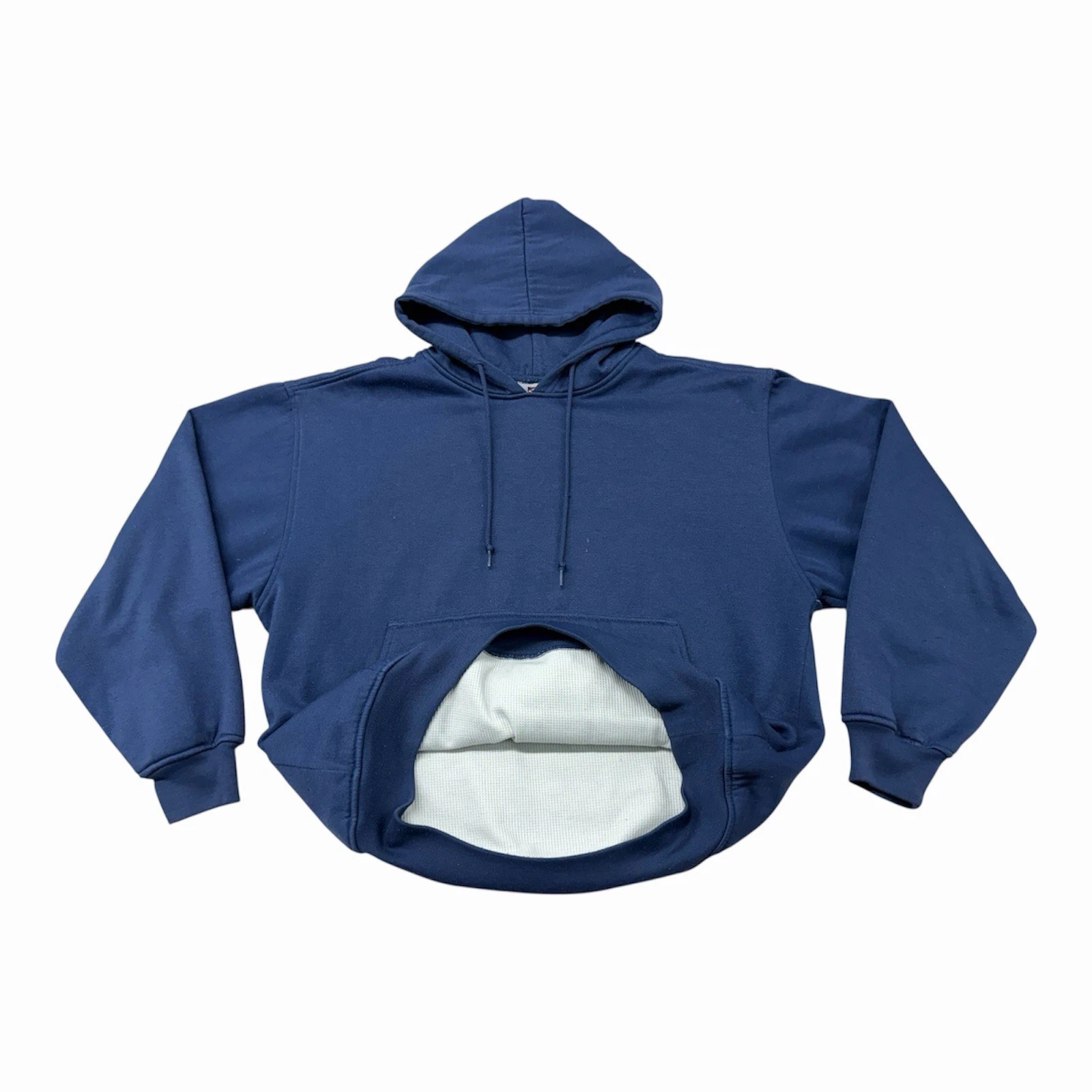 Vintage 90s Franklin Hoodie Mens Large Blue Thermal Lined Waffle Faded Boxy