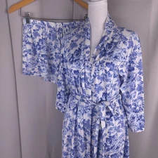 Laura Ashley Pajama Set Womens Small Blue Chinoiserie Babydoll Top Shorts Robe