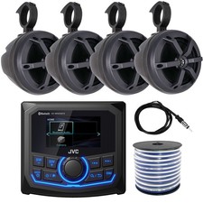 JVC Marine Stereo Receiver, QTY 4 6.5" Speakers w/ Speaker Pods, Wire, Antenna