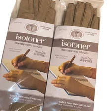 Isotoner Therapeutic Compression Fingerless Gloves Large Camel Tan - 2 Pairs NEW
