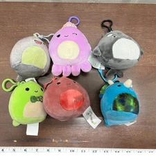 Squishmallow Keychains (Lot of 6) Dinosaurs and Sea Creatures 3 inches Bag Clips