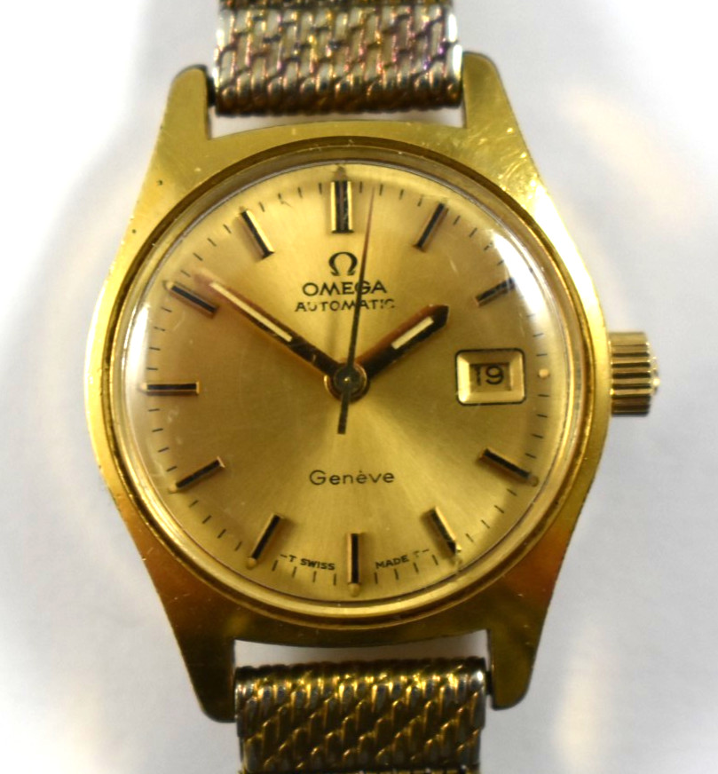Vintage Omega Geneve Automatic Date 24.50mm Case Ladies Wrist Watch Runs lot.ec