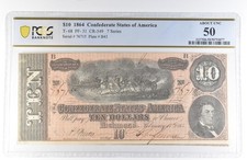1864 $10 Confederate States Of America T-68 PF-31 CR-549 AU50 PCGS *8117