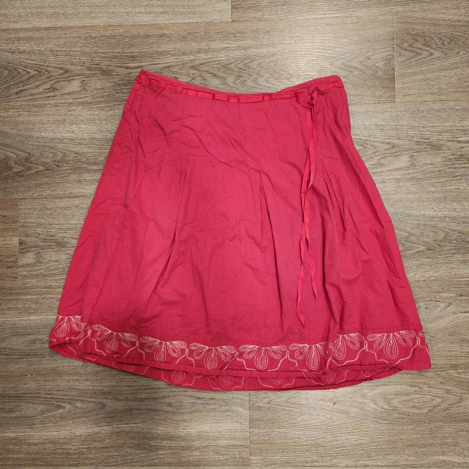 Falda midi de algodón para mujer Nine & Company 14 cremallera lateral bordada ribete rosa Foto 3 de 4