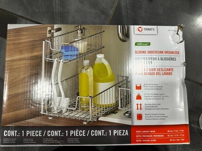 Trinity Sliding Under Sink 2-Tier Cabinet Organizer Pull Out Chrome Rack