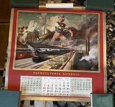 1943 Pennsylvania Railroad Calendar. With Uncle Sam. Complete calendar pages.
