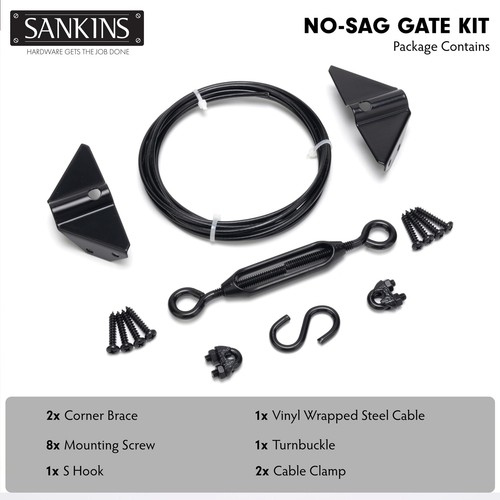 Anti-Sag Gate Kits for Wooden Fence Black Gate Support Cable Kit Hardware Gat... - Photo 2/7