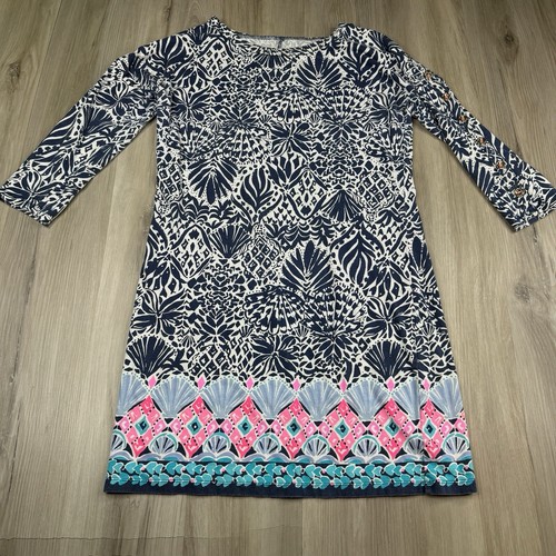 Lilly Pulitzer Womens Crew Neck Long Sleeve Button Placket Cotton Vivvy Dress S