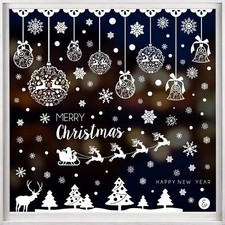 9 Sheets Christmas Window Clings Reusable Xmas Winter Holiday Santa Claus, Re...