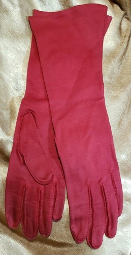 Vintage Wear-Right #120 Double Woven Cotton Womens Red Evening Gloves Sz 6 1/2 - Picture 1 of 8