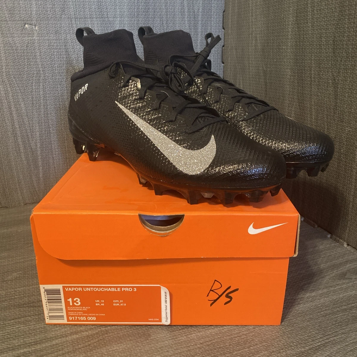 Nike Vapor Untouchable Pro 3 Men\'s Size 14 Black Metallic 917165-009 Cleats NEW Nike Vapor Untouchable Pro 3 Football Cleats Black  main image 2