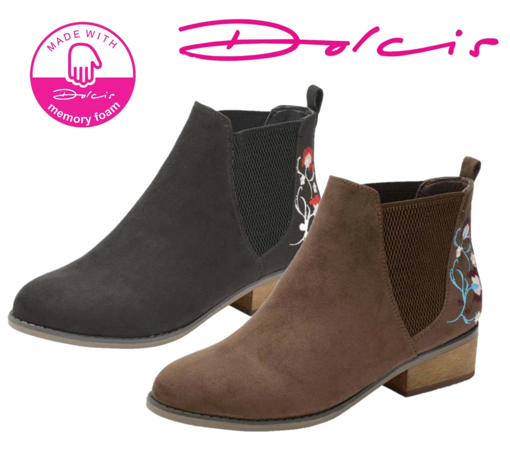 Ladies Dolcis Memory Foam Comfort Pull On Faux Suede Cowboy Chelsea Ankle Boots