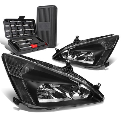 For 2003-2007 Honda Accord Pair Black/Clear Signal Headlight Head Lamps+Tool Box