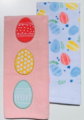 Celebrate Easter Together Eggs Patch Kitchen Terry Towels 100% Cotton 2-pk.