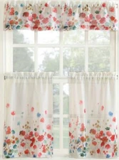 3 pc. Curtains Set: 2 Tiers(27"x36") & Valance(54"x14") MAGGIE POPPY FLOWERS,LC