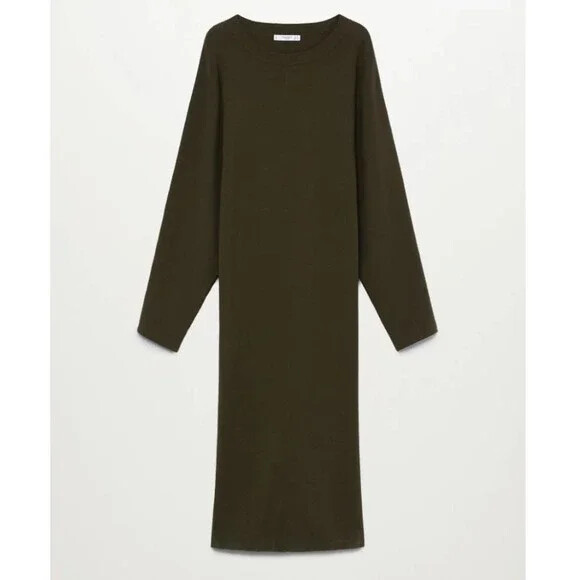 Mango Fine Knit Midi Sweater Dress Black or Khaki New Long Sleeve | eBay